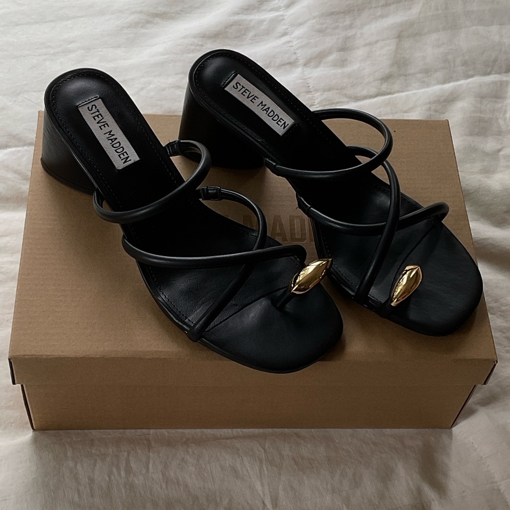 Steve Madden Black Heels with Gold Accents
